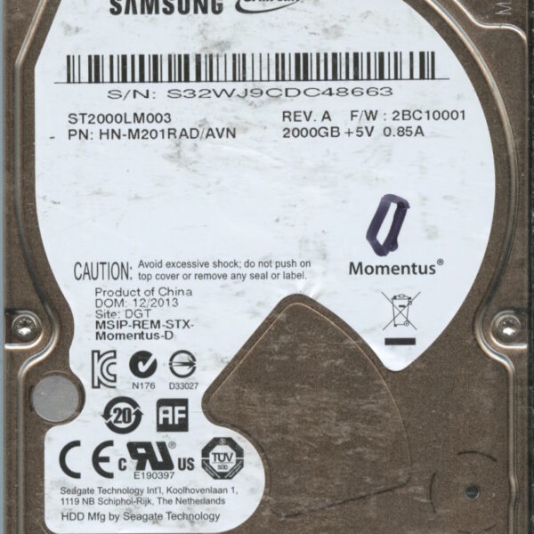 SAMSUNG ST2000LM003 HN-M201RAD:AVN 2BC10001 2TB HDD