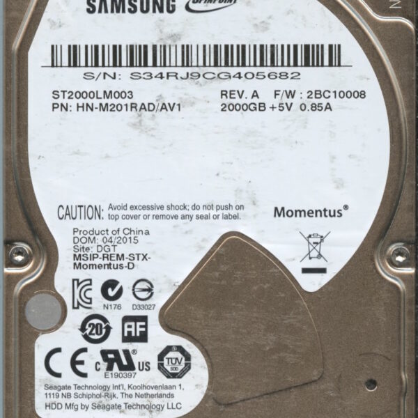 SAMSUNG ST2000LM003 HN-M201RAD:AV1 G1563-H26A-A893J 2TB HDD