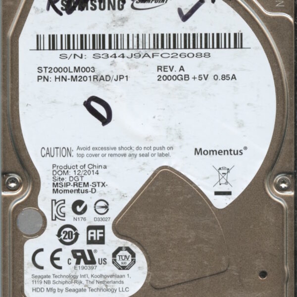 SAMSUNG ST2000LM003 HN-M201RAD:JP1 G0133-H26A-A1DAN 2TB HDD