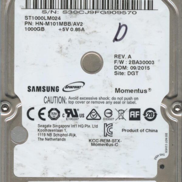 SAMSUNG ST1000LM024 HN-M101MBB:AV2 E7082-G94A-C6F96 1TB HDD