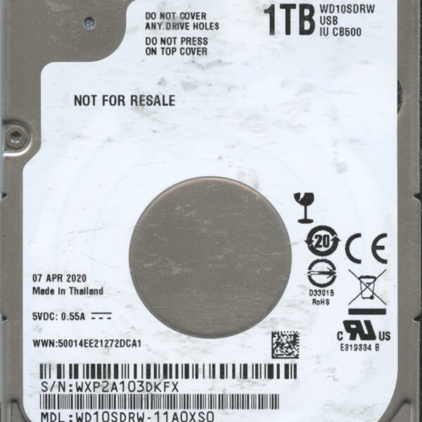 WESTERN DIGITAL WD10SDRW-11A0XS0 WXP2A 04:20 1TB HDD