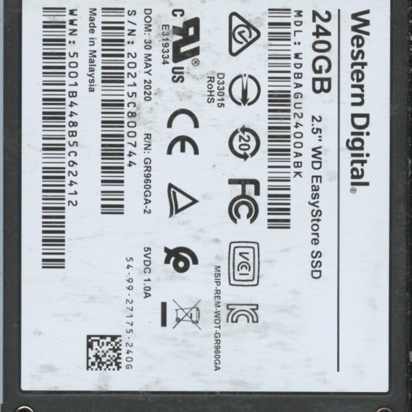 WESTERN DIGITAL WDBAGU2400ABK 20215 05:20 240GB HDD