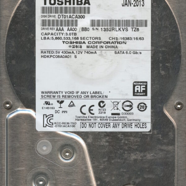 TOSHIBA DT01ACA300 AAA AA00:BB0 3TB HDD