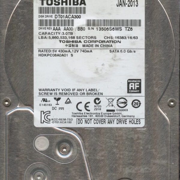 TOSHIBA DT01ACA300 AAA AA00:BB0 3TB HDD