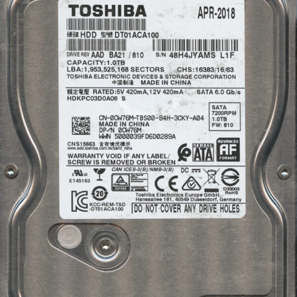 TOSHIBA DT01ACA100 AAD BA21:810 1TB HDD