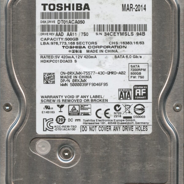 TOSHIBA DT01ACA050 AAD AA11:7S0 500GB HDD