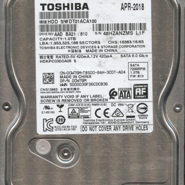 TOSHIBA DT01ACA100 AAD BA21:810 1TB HDD