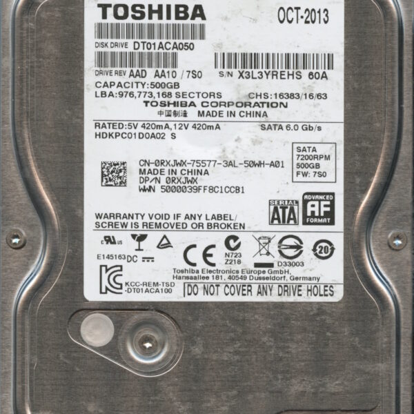 TOSHIBA DT01ACA050 AAD AA10:7S0 500GB HDD