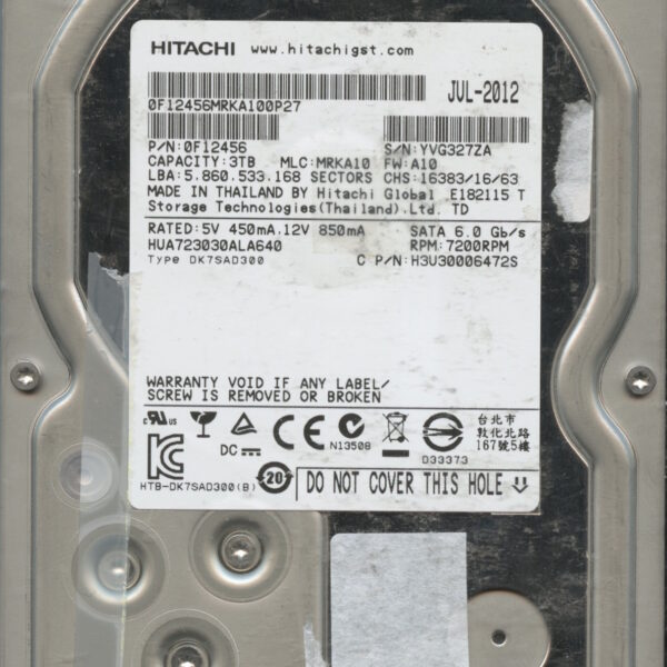 HITACHI HUA723030ALA640 0F12456 MRKA10 07:12 3TB HDD