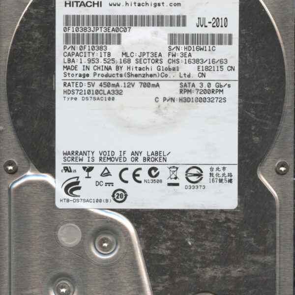 HITACHI HDS721010CLA332 0F10383 JPT3EA 07:10 1TB HDD