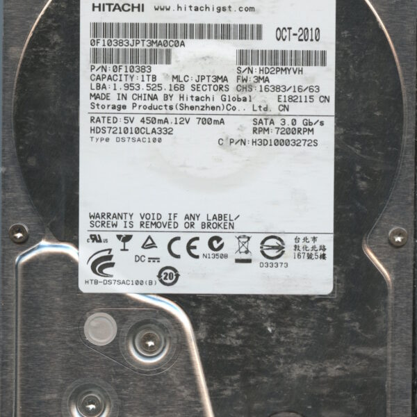 HITACHI HDS721010CLA332 0F10383 JPT3MA 10:10 1TB HDD