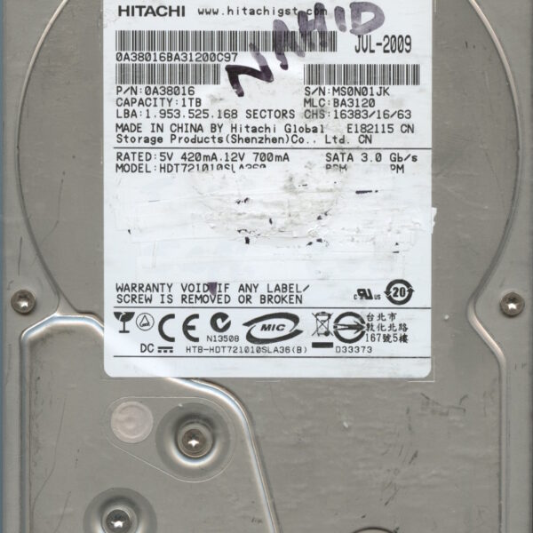 HITACHI HDT721010LSA360 0A38016 BA3120 07:09 1TB HDD