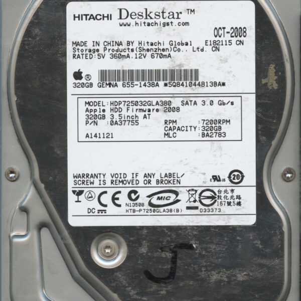 HITACHI HDP725032GLA380 0A37755 BA2783 10:08 320GB HDD