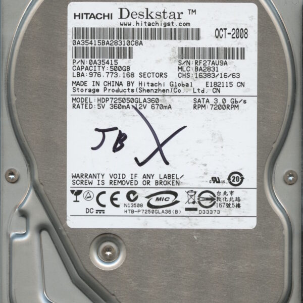 HITACHI HDP725050GLA380 0A35415 BA2831 10:08 500GB HDD