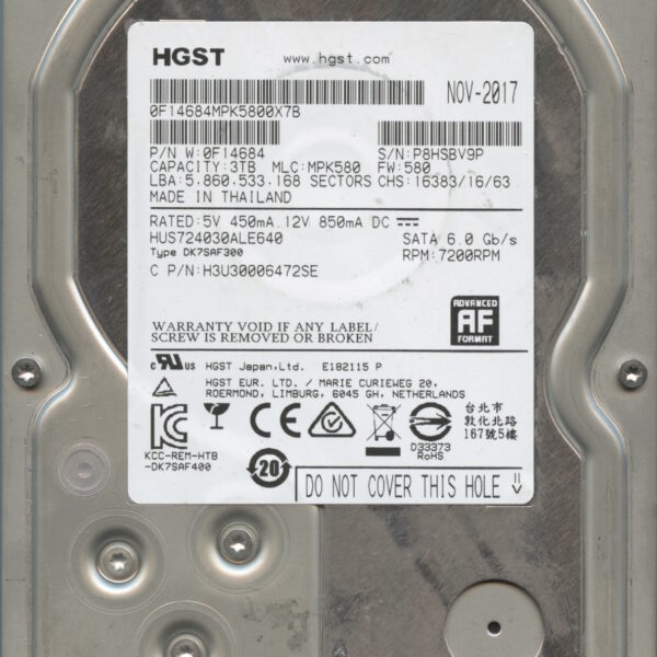 HGST HUS724030ALE640 0F14684 MPK580 11:17 3TB HDD