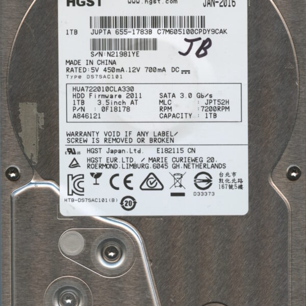 HGST HUA722010ALE330 0F18178 JPT52H 01:16 1TB HDD