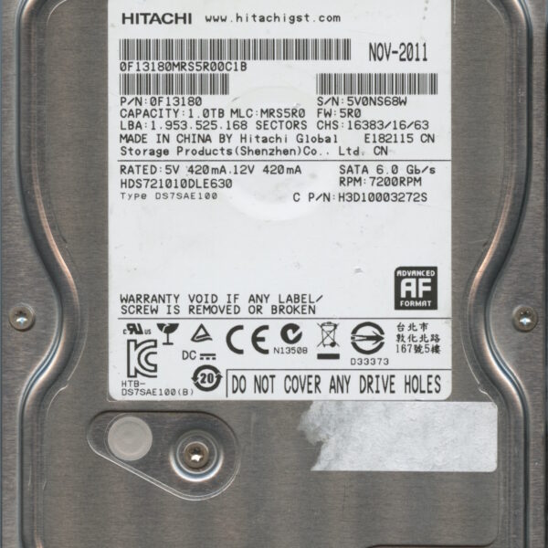 HITACHI HDS721010DLE630 0F13180 MRS5R0 11:11 1TB HDD