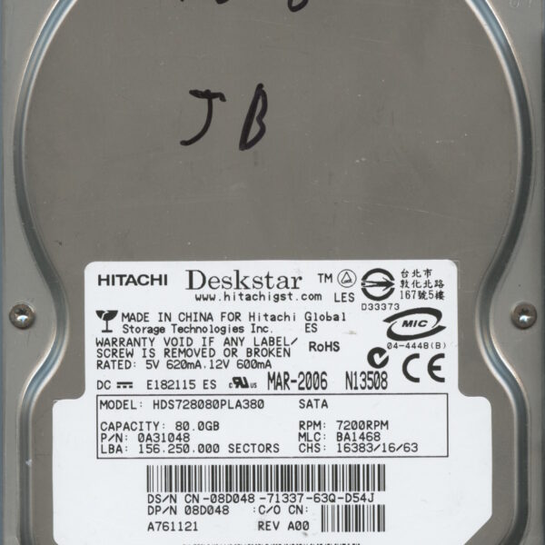 HITACHI HDS721050CLA362 0A31048 BA1468 03:06 80GB HDD