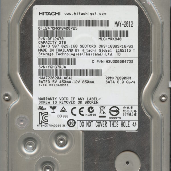 HITACHI HUA723020ALA641 0F12470 MRK840 05:12 2TB HDD