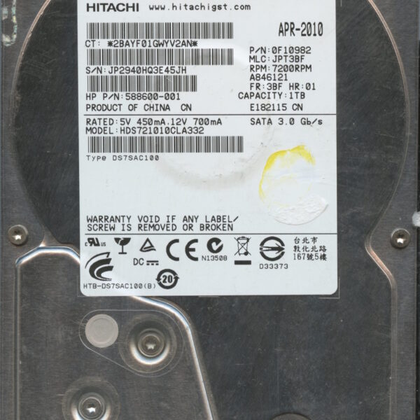 HITACHI HDS721010CLA332 0F10982 JPT3BF 04:10 1TB HDD