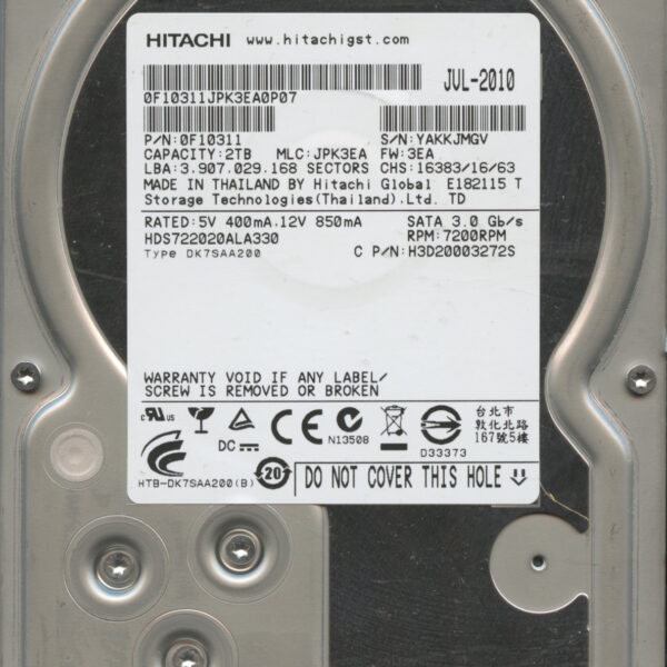 HITACHI HDS722020ALA330 0F10311 JPK3EA 07:10 2TB HDD