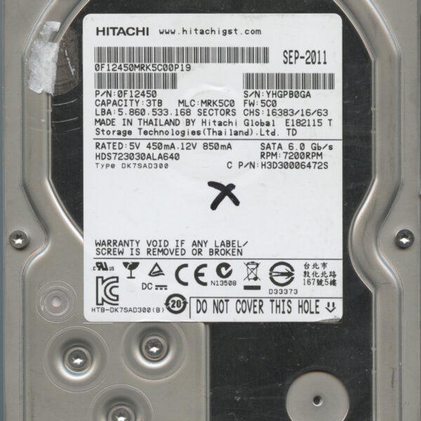 HITACHI HDS723030ALA640 0F12450 MRK5C0 09:11 3TB HDD