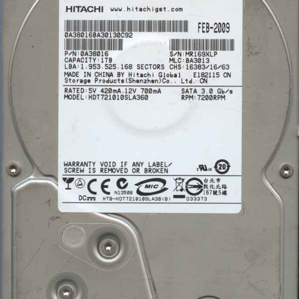 HITACHI HDT721010SLA360 0A38016 BA3013 02:09 1TB HDD