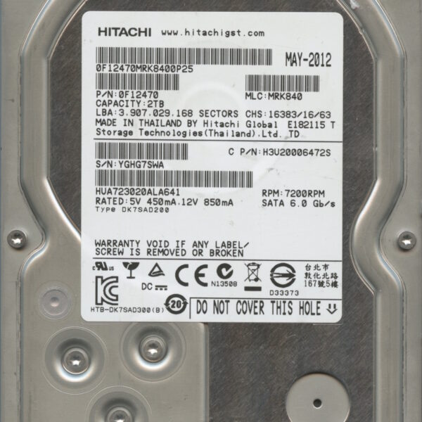 HITACHI HUA723020ALA641 0F12470 MRK840 05:12 2TB HDD