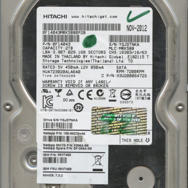 HITACHI HUA723020ALA640 0F14043 MRK5BB 11:12 2TB HDD