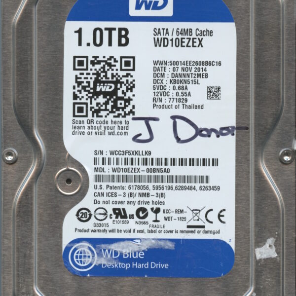 WESTERN DIGITAL WD10EZEX-00BN5A0 WCC3F 11:14 1TB HDD