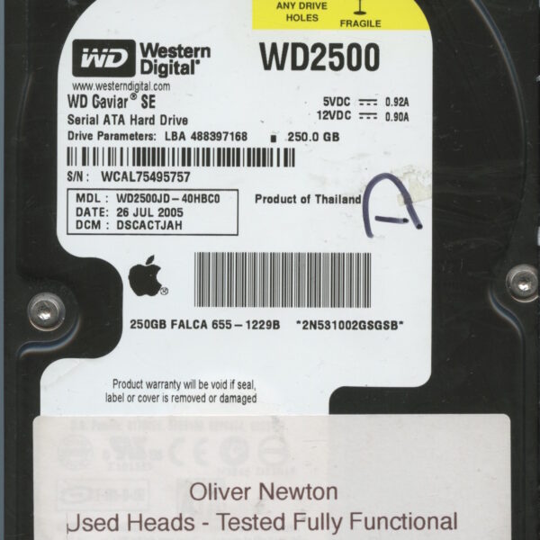 WESTERN DIGITAL WD2500-40HBC0 WCAL7 07:05 250GB HDD