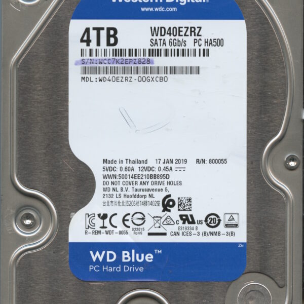 WESTERN DIGITAL WD40EZRZ-00GXCB0 WCCK7 01:19 4TB HDD