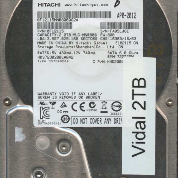 HITACHI HDS723020BLA642 0F12115 04:12 2TB HDD