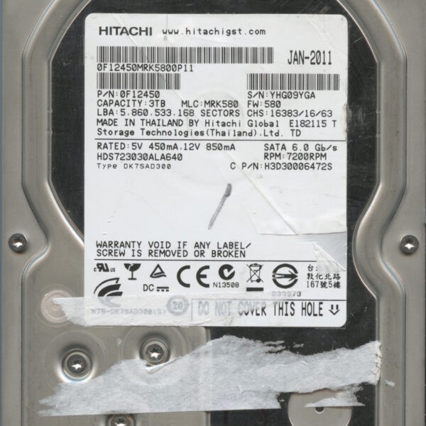 HITACHI HDS723030ALA640 0F12450 01:11 3TB HDD