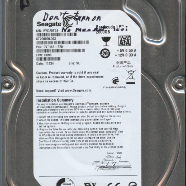 SEAGATE ST2000DL003 9VT166-570 CC98 2TB HDD