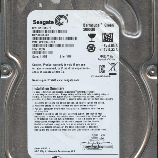 SEAGATE ST2000DL003 9VT166-301 CC32 2TB HDD