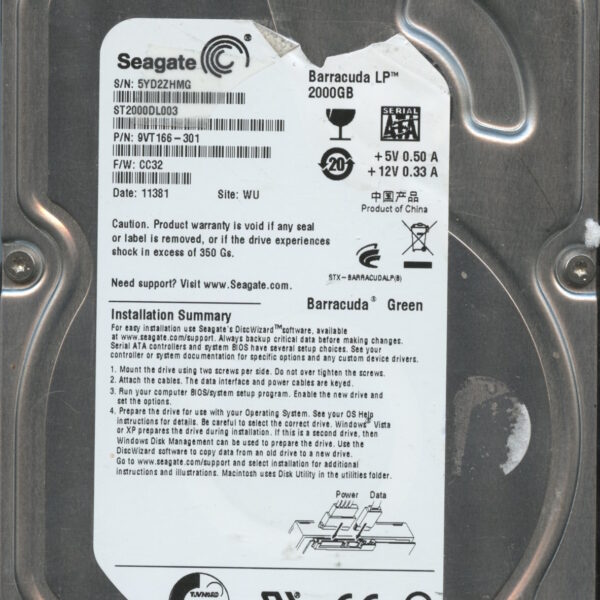 SEAGATE ST2000DL003 9VT166-301 CC32 2TB HDD