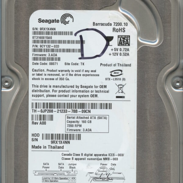 SEAGATE ST3160815AS 9CY132-033 3.ADA 160GB HDD