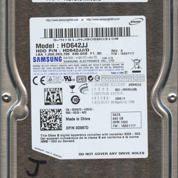 SAMSUNG HD642JJ 49273A14AA03A6 1AA01117 640GB HDD