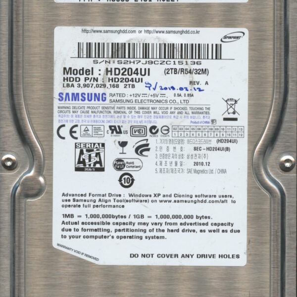 SAMSUNG HD204UI HD204UI A6863-E461-A0E2T 2TB HDD