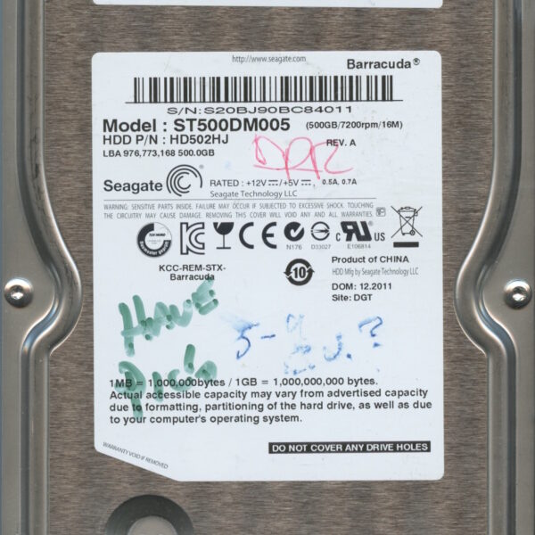 SEAGATE ST500DM005 HD502HJ A9163-C72A-A0HPB 500GB HDD