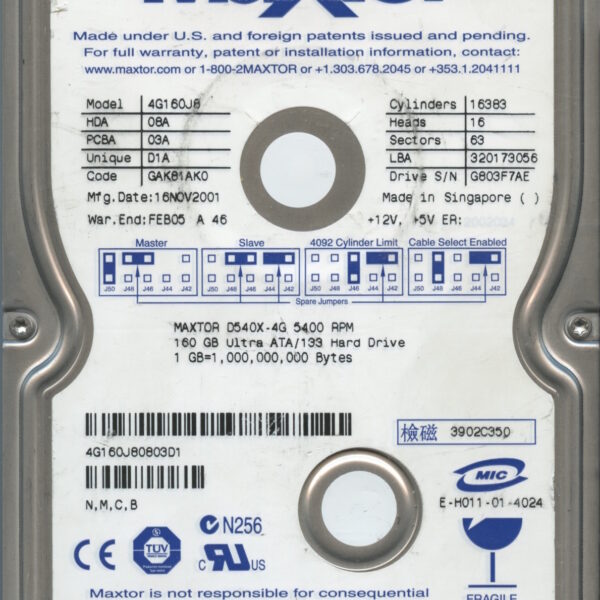 MAXTOR 4G160J8 SATA GAK81AK0 N,M,C,B 160GB HDD