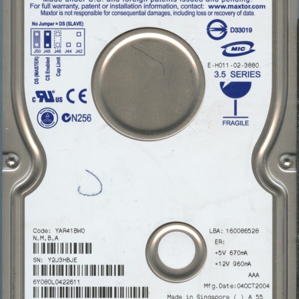 MAXTOR 6Y080L0 SATA YAR41BW0 N,M,B,A 80GB HDD