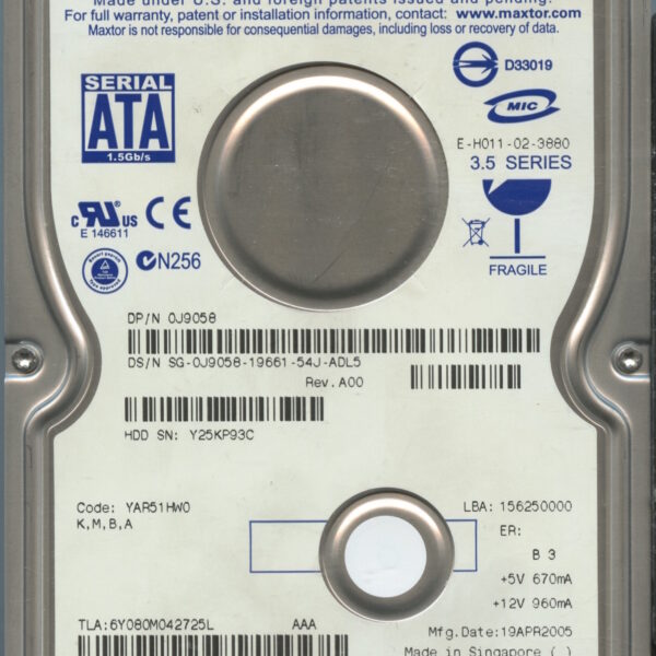 MAXTOR 6Y080M0 SATA YAR51HW0 K,M,B,A 80GB HDD