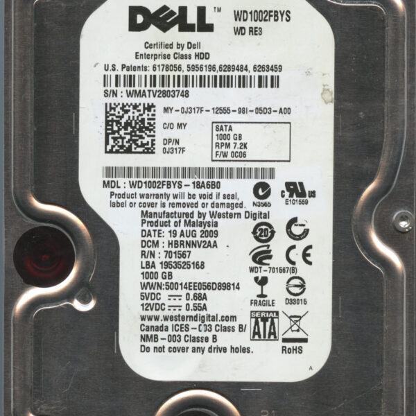 DELL WD1002FBYS-18A6B0 HBRNNV2AA WMATV 1TB HDD