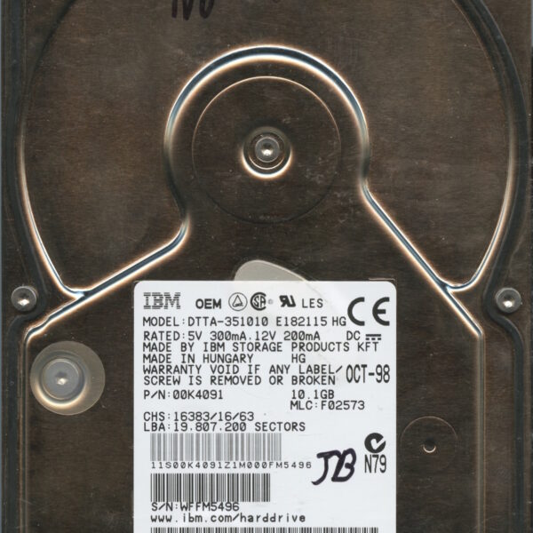 IBM DTTA-351010 00K4091 F02573 10GB 10:98 HDD