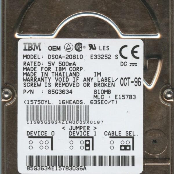 IBM DSOA-20810 85G3634 E15783 810MB 10:96 HDD