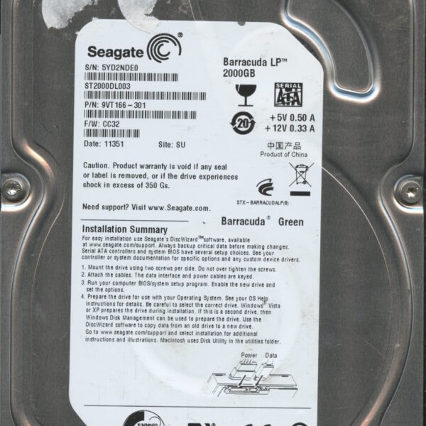 SEAGATE ST2000DL003 CC32 9VT166-301 2TB HDD