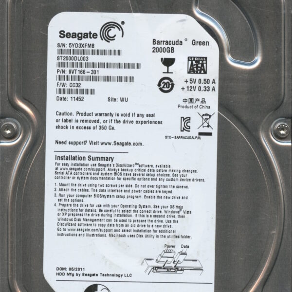 SEAGATE ST2000DL003 CC32 9VT166-301 2TB HDD