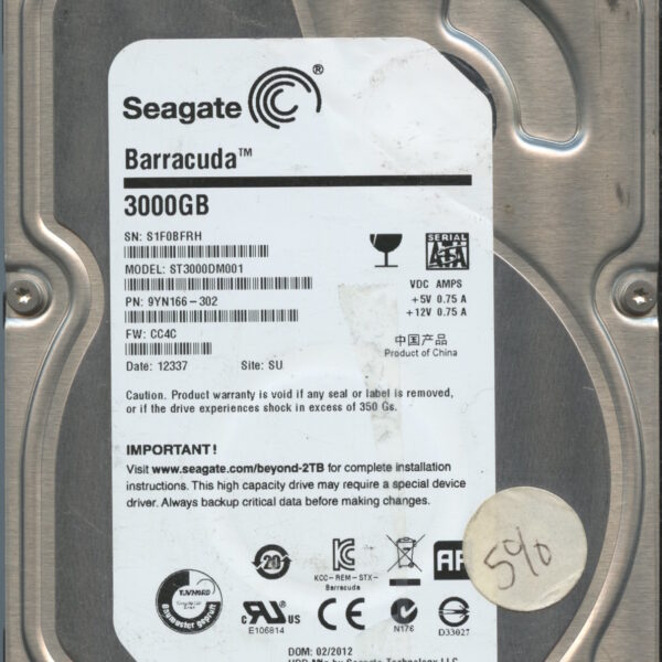 SEAGATE ST3000DM001 CC4C 9YN166-302 3TB HDD